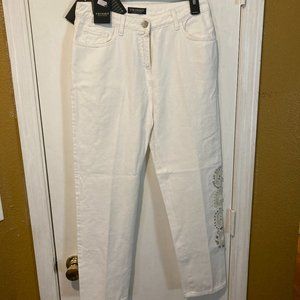 Twin Set women's size 26 gem embellished "8388" soft-white boyfriend jeans NWD